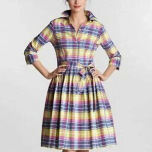 Classic Preppy yellow, pink, blue Plaid dress with pockets, size 4